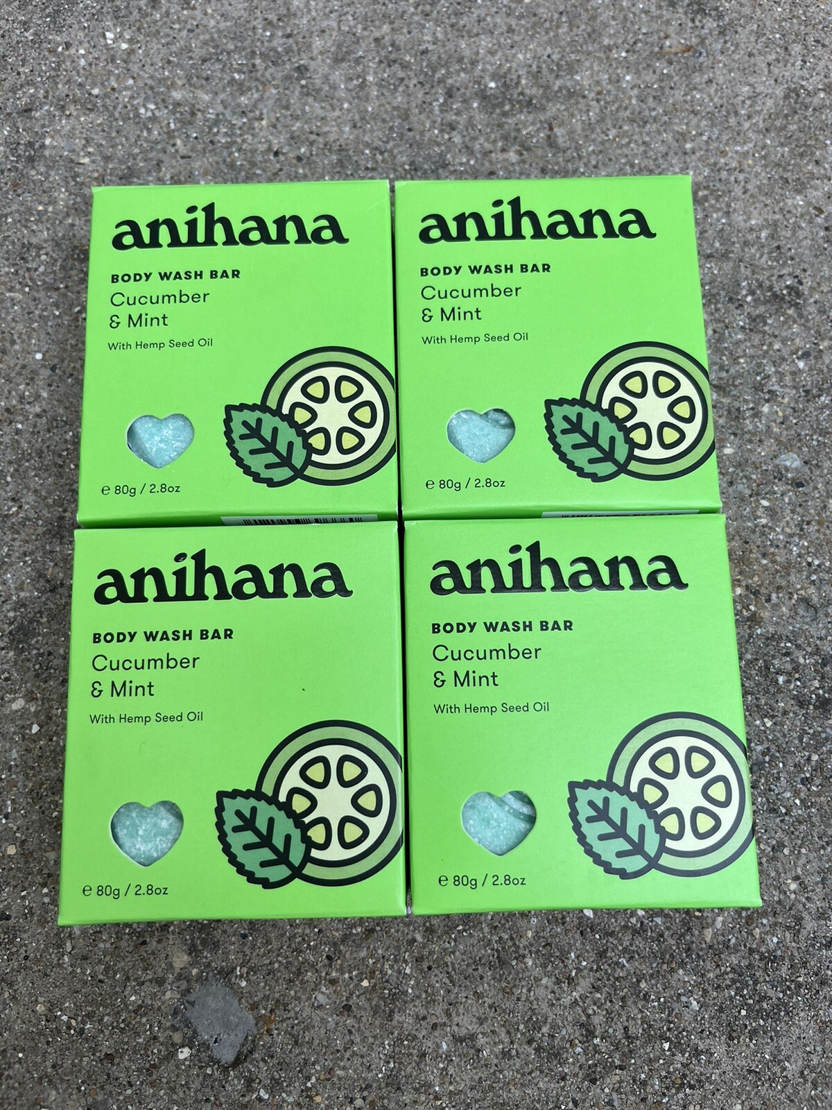 Lot of 4 ANIHANA Body Wash Bars – Cucumber & Mint – 2.8 oz/bar Hemp Seed Oil