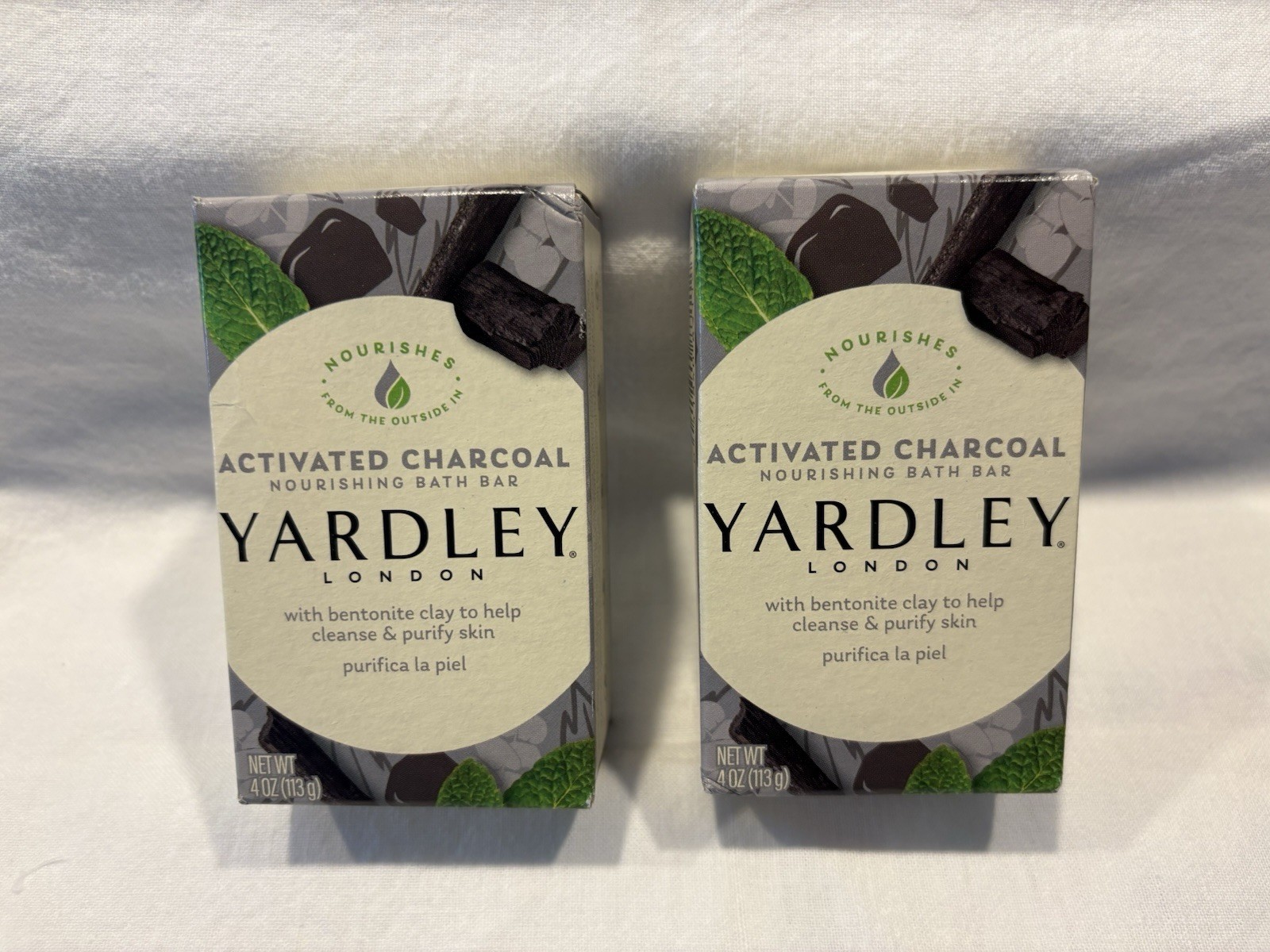 2 Yardley London Activated Charcoal Soap Bars W/Bentonite Clay 4 Oz Each NEW