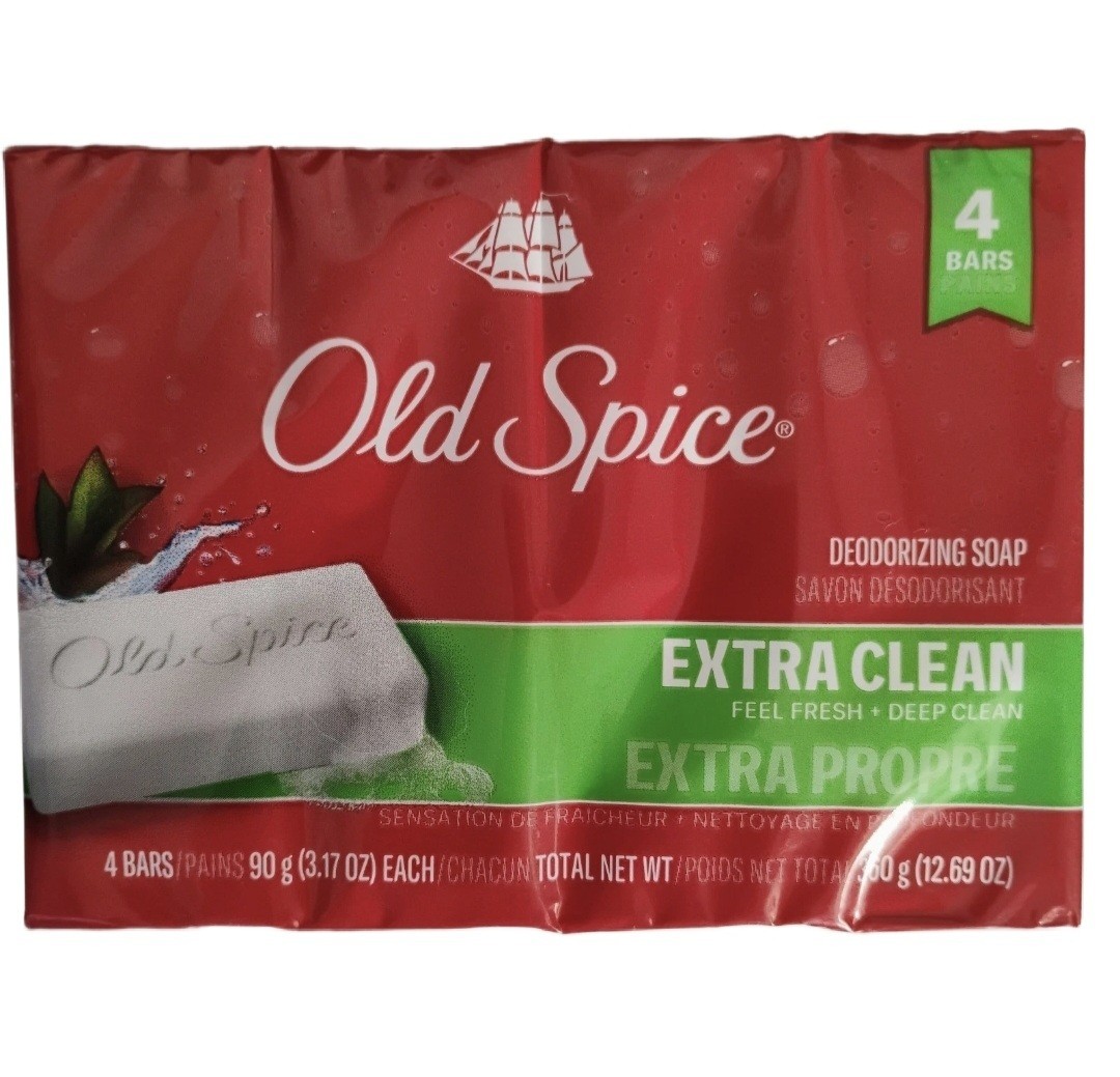💚 OLD SPICE 💚 (4-BARS) 3.17 Oz 💚🫧•EXTRA CLEAN•🫧💚 Deodorizing Bar Soap 🫧.