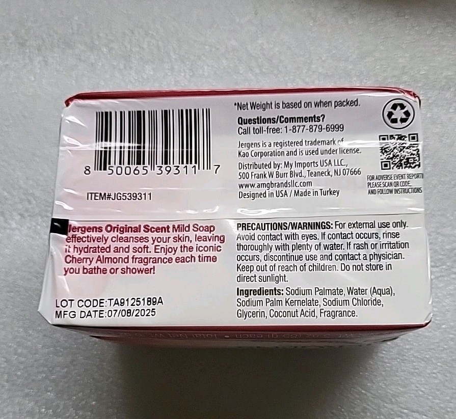 JERGENS MILD SOAP Original Scent Cherry Almond 5 Two packs 10 Total Bars 3 OZ ea