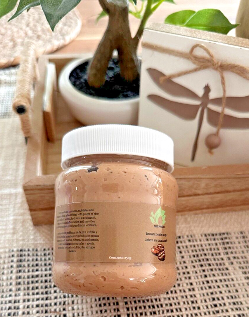 Pure Nature Coffe Brown Paste/Soap, exfoliant with vitamin E, Coconut Oil, Rice