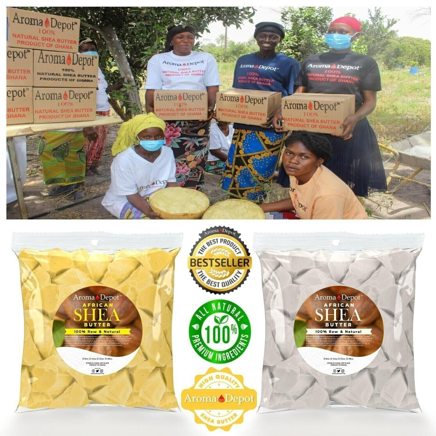 African Shea Butter 1 lb. Raw Black Soap Bar or Paste Natural COMBO PACK