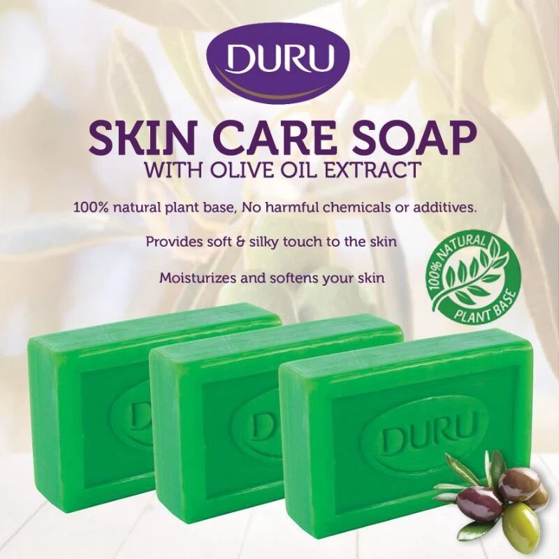 DURU Natural Olive Face & Body Bar Soap with Olive Oil Extract 150g x 6