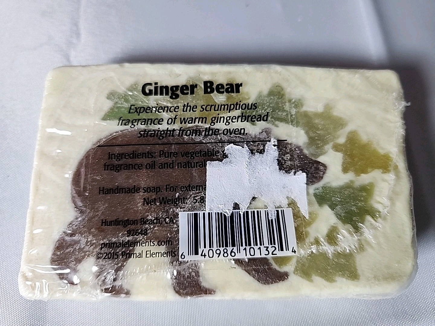 Primal Elements Warm Gingerbread Scent Handmade Bar Soap Ginger Bear 5.8 Oz