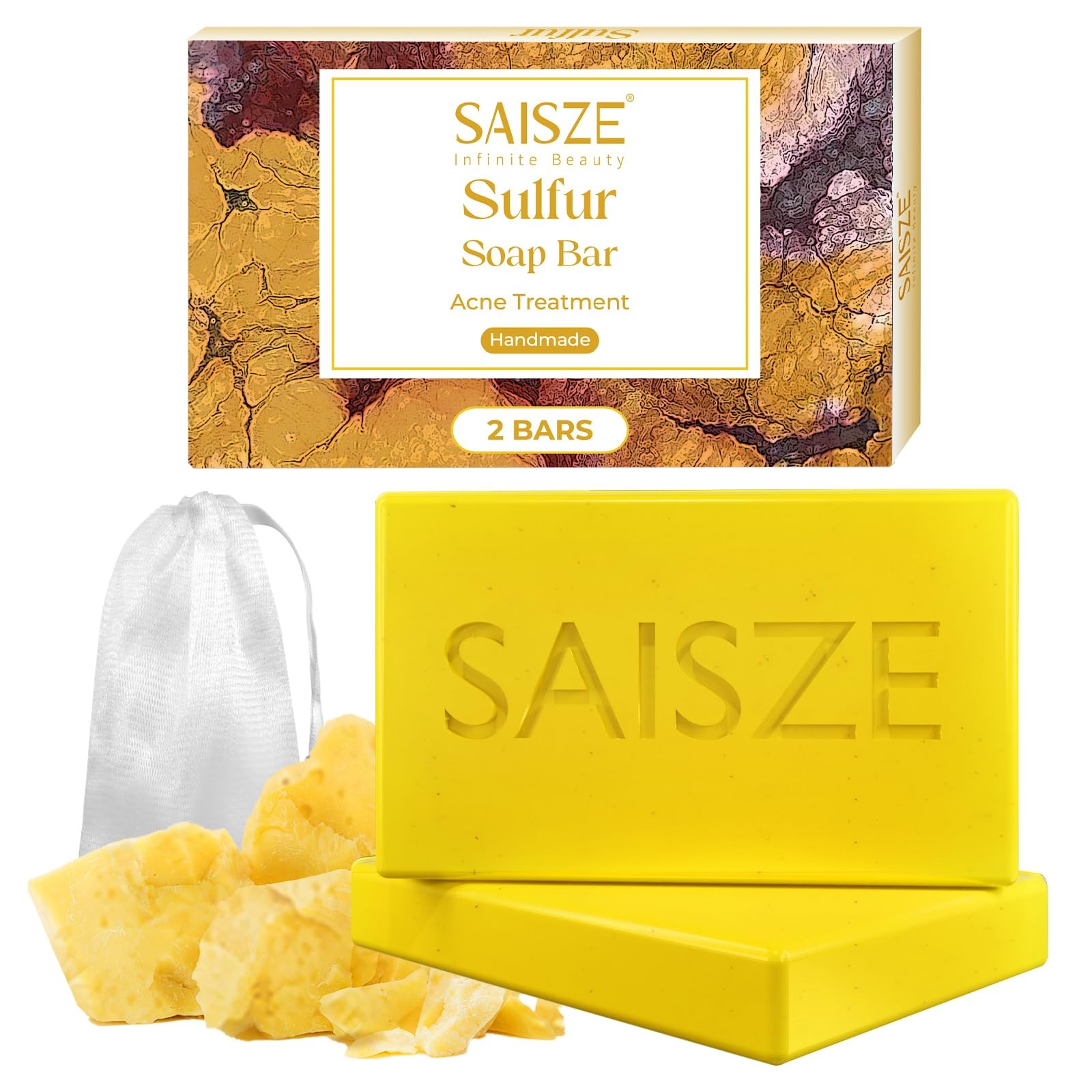 Natural Sulfur Soap Bar for Acne Blackheads & Blemishes 4 oz Pack of 2