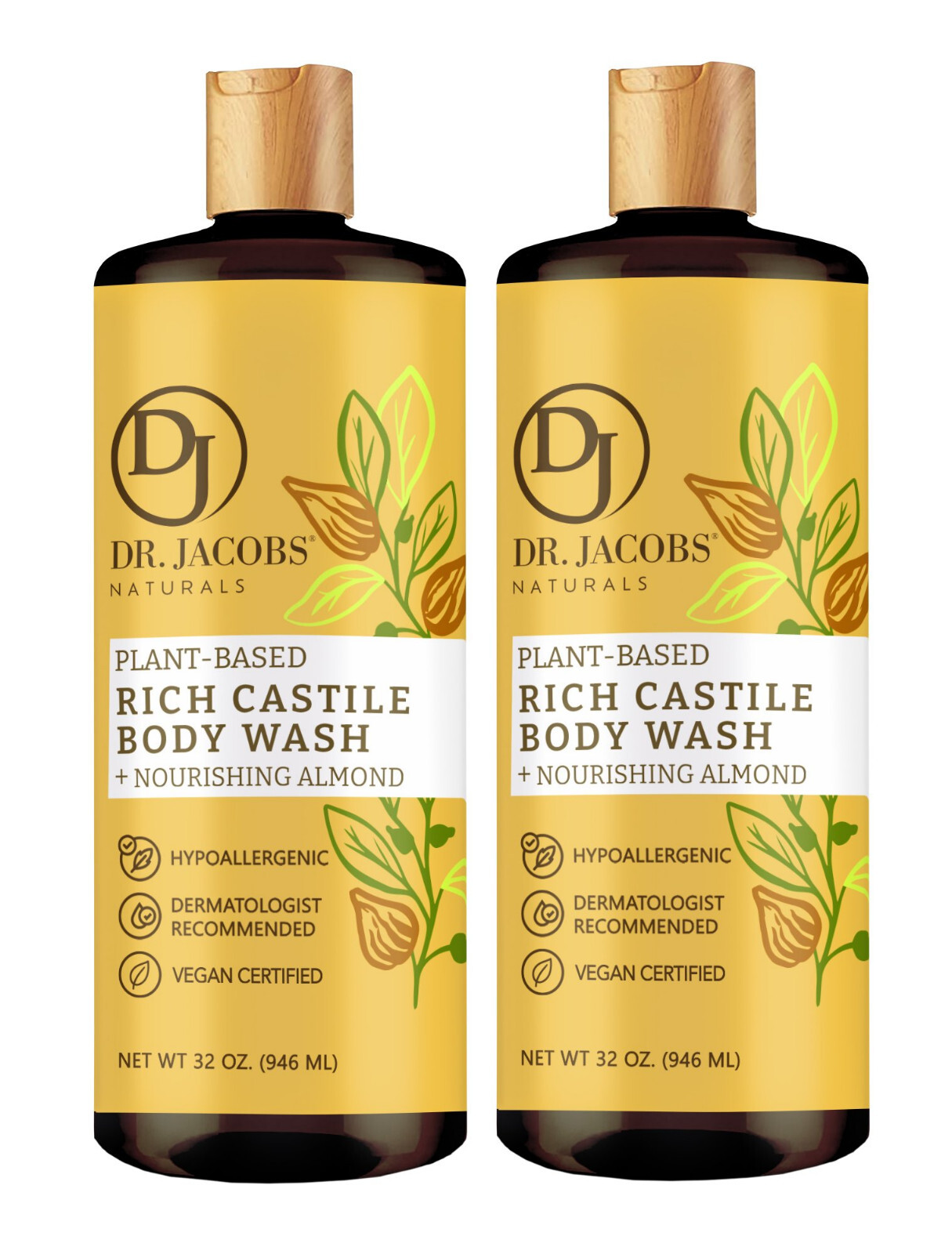 Dr Jacobs Naturals 32oz Almond Castile Body Wash Soap Plant-Based