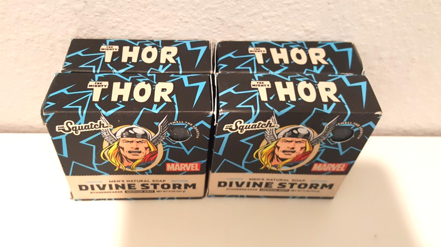4 Pk: Dr. Squatch Marvel Thor DIVINE STORM Med. Grit 5oz Soap Bar