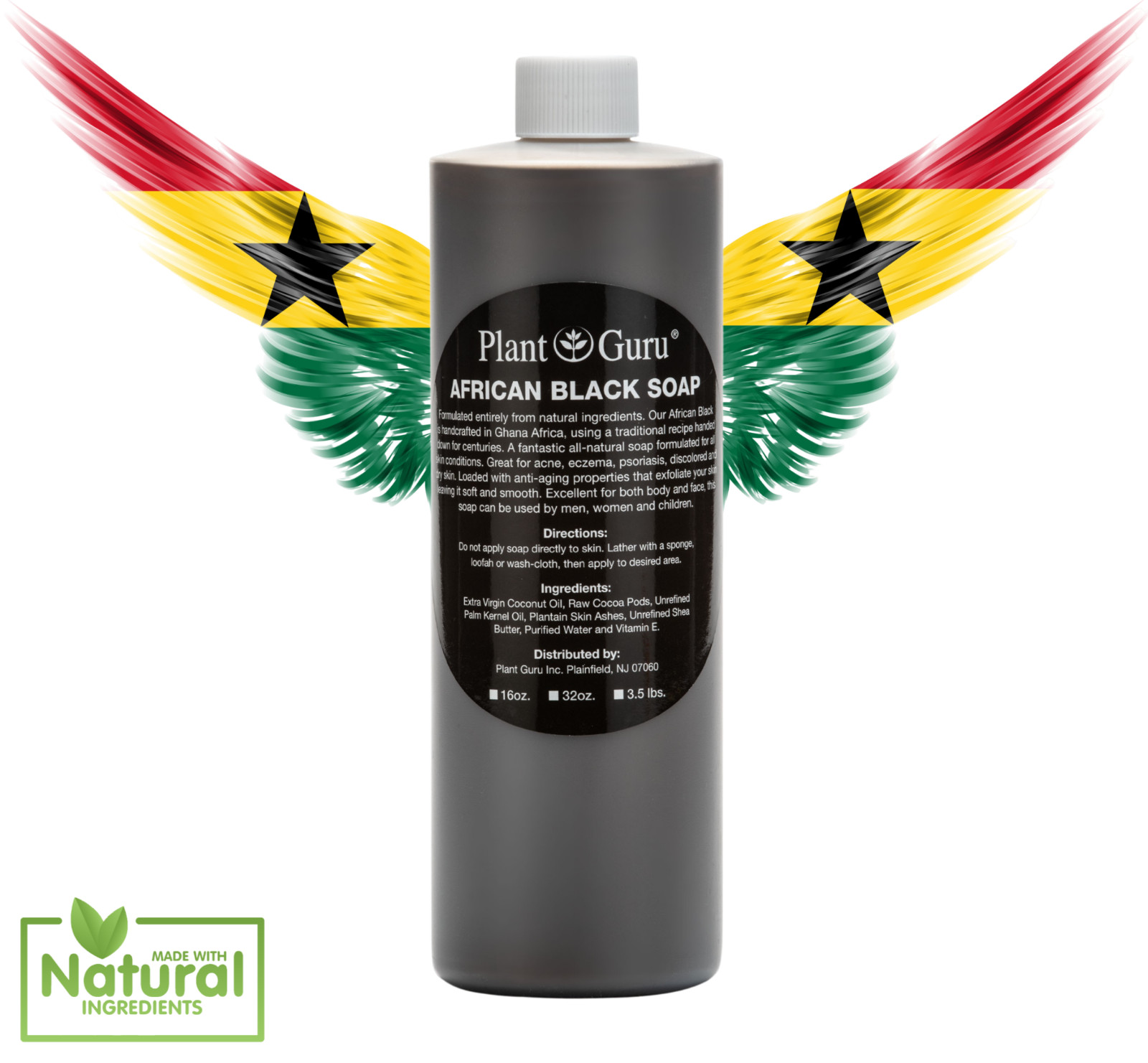 Raw African Black Soap Liquid 100% Pure Organic Natural Bath Body Face Wash Bulk