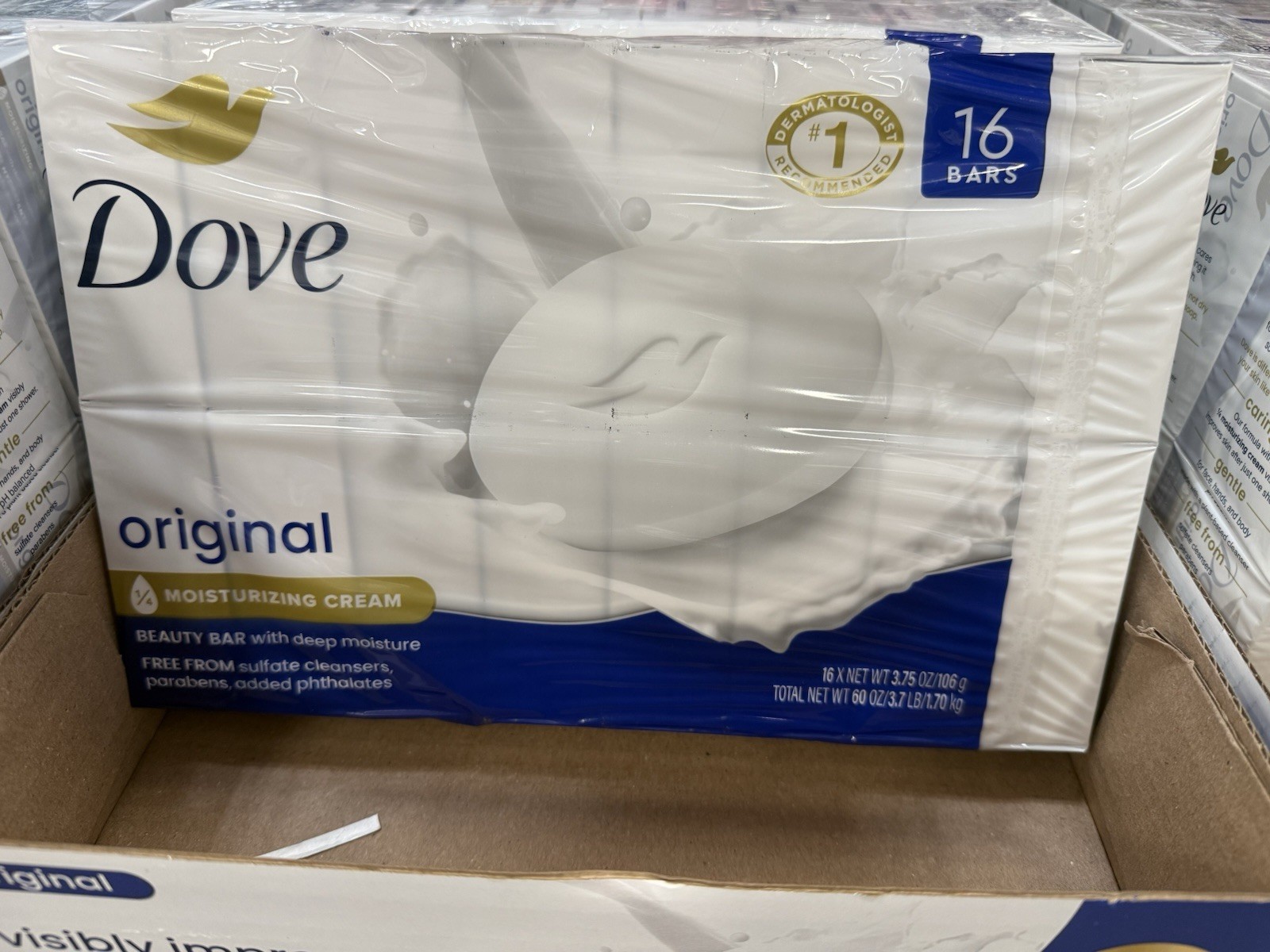 Dove Original Beauty Bar Deep Moisture White 4 Ounce Each. 16 Bars