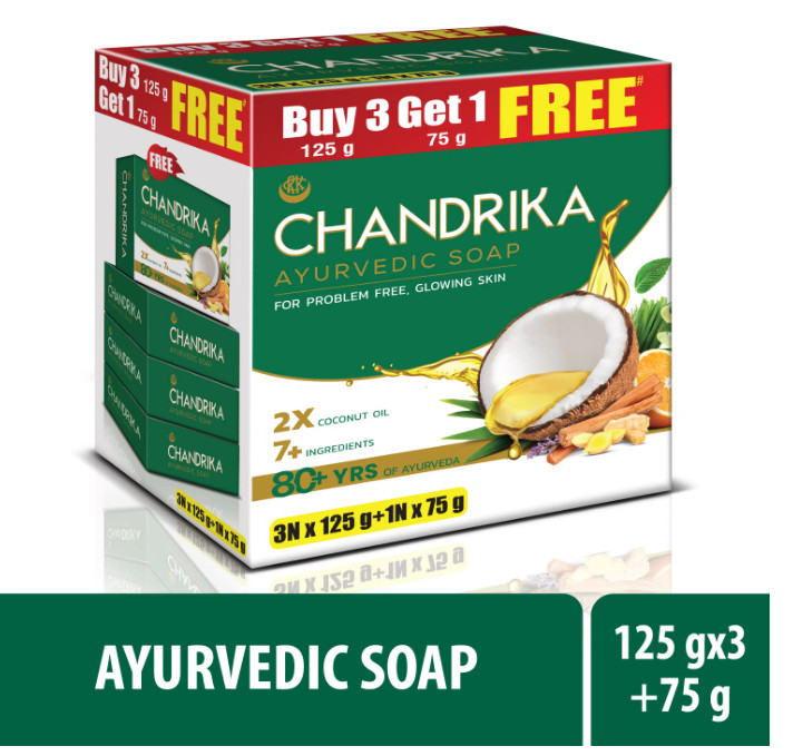 Chandrika Ayurvedic Soap Classic 125g x3 +75g Free Coconut Herbal Bath Soap