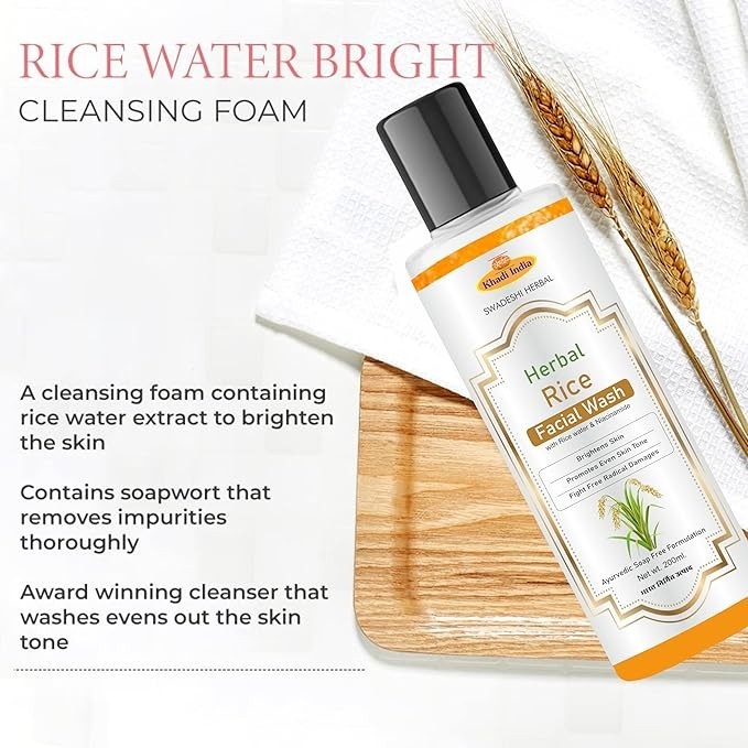 Khadi Rice Water Foaming Face Wash 200ml | Herbal Brightening Cleanser Skin