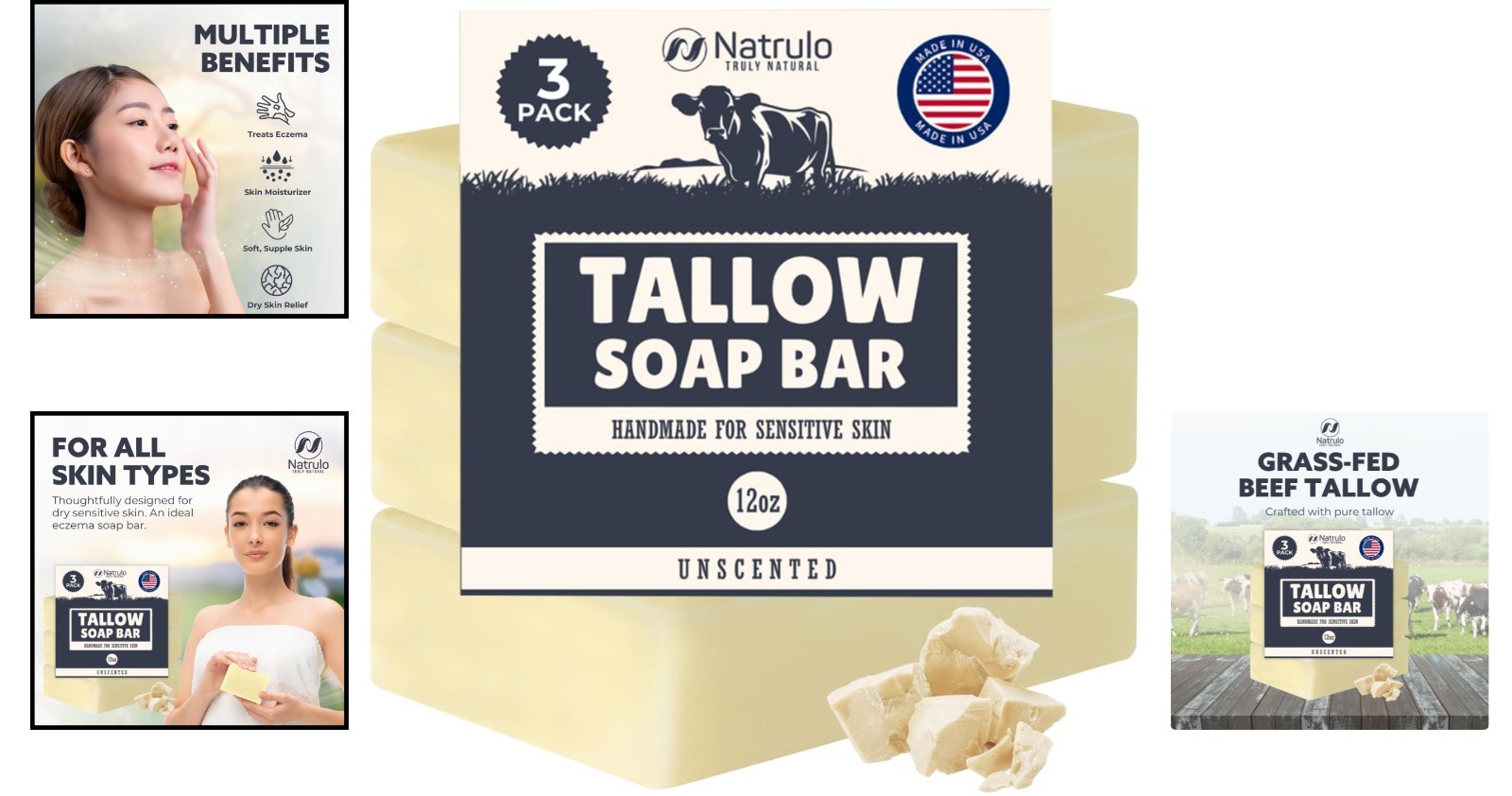 Beef Tallow Soap Bar – All-Natural Unscented & Moisturizing for Sensitive Skin