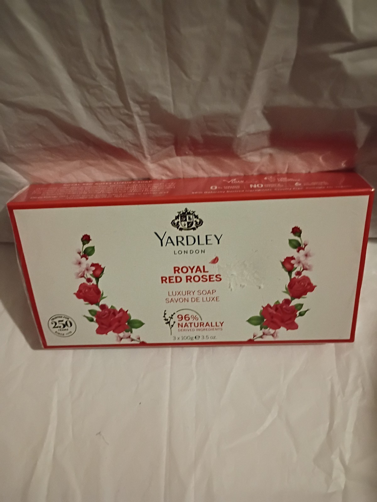 Yardley Royal Red Roses Luxury Soap 96% Natural 3 x 100g Floral Scent