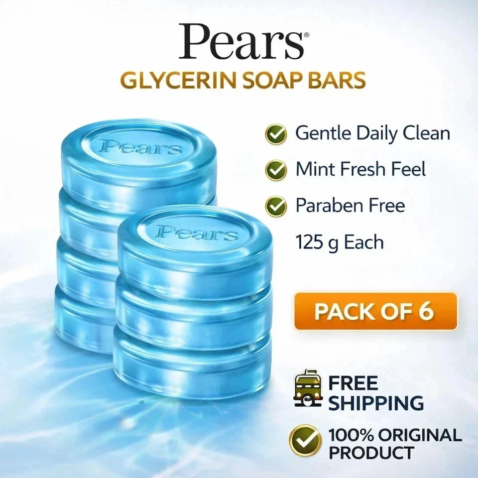 Pears Glycerin Soap 125g x6 Mint Fresh Gentle Bath Bar Soap Free Clean
