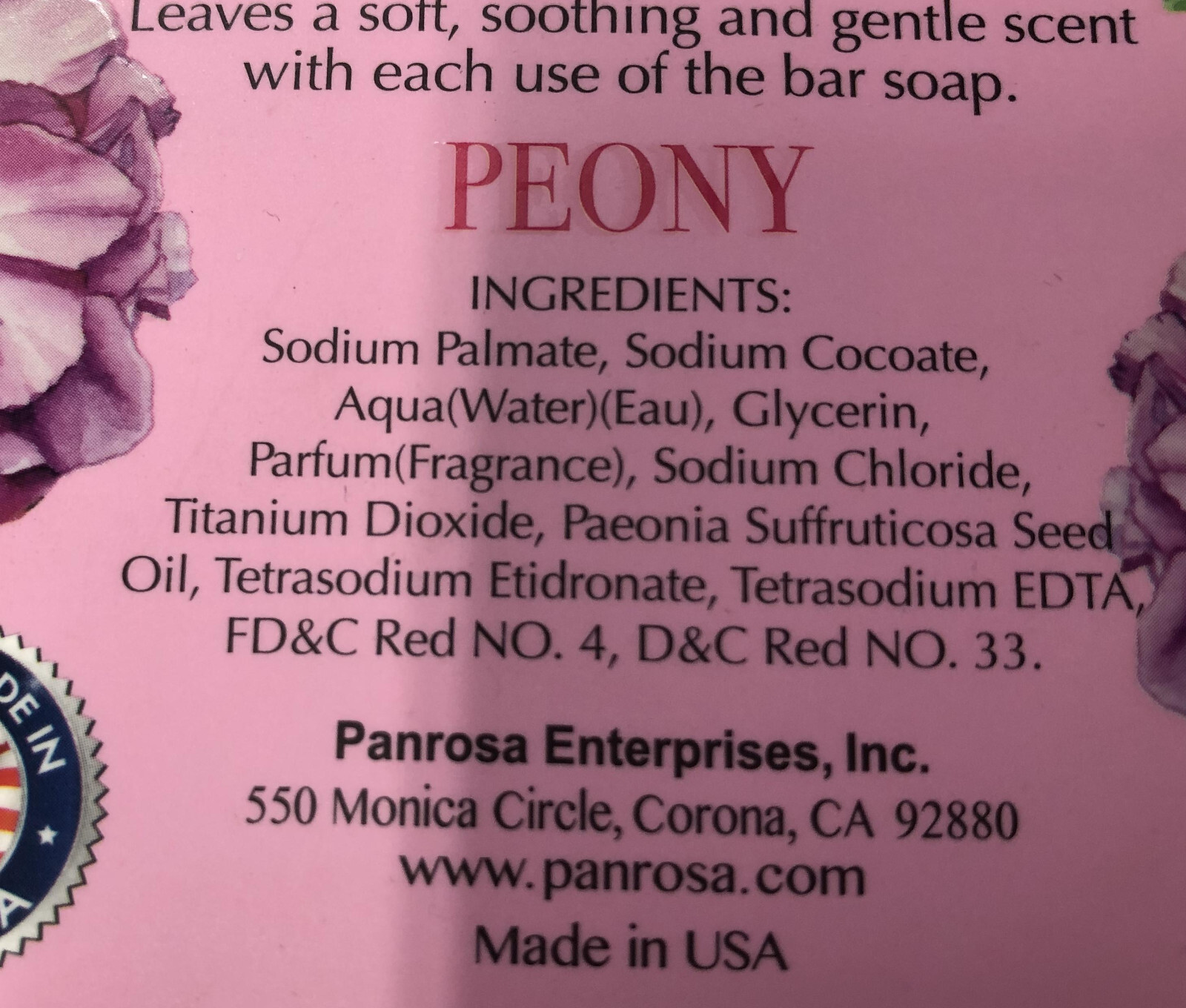 Lot of 36 Panrosa Peony Essential Oil Bar Soap 3.5 oz hexagon case box