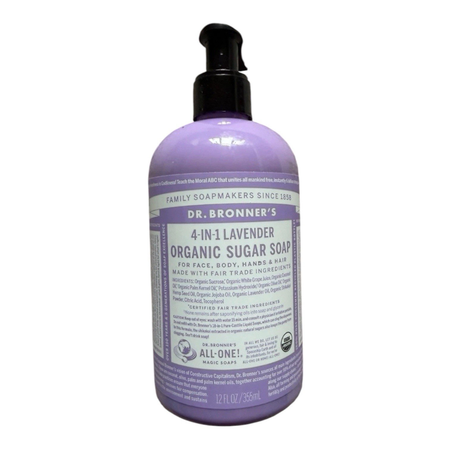 New Dr. Bronner’s 4-IN-1 Lavender Organic Sugar Soap 12 Fl Oz.