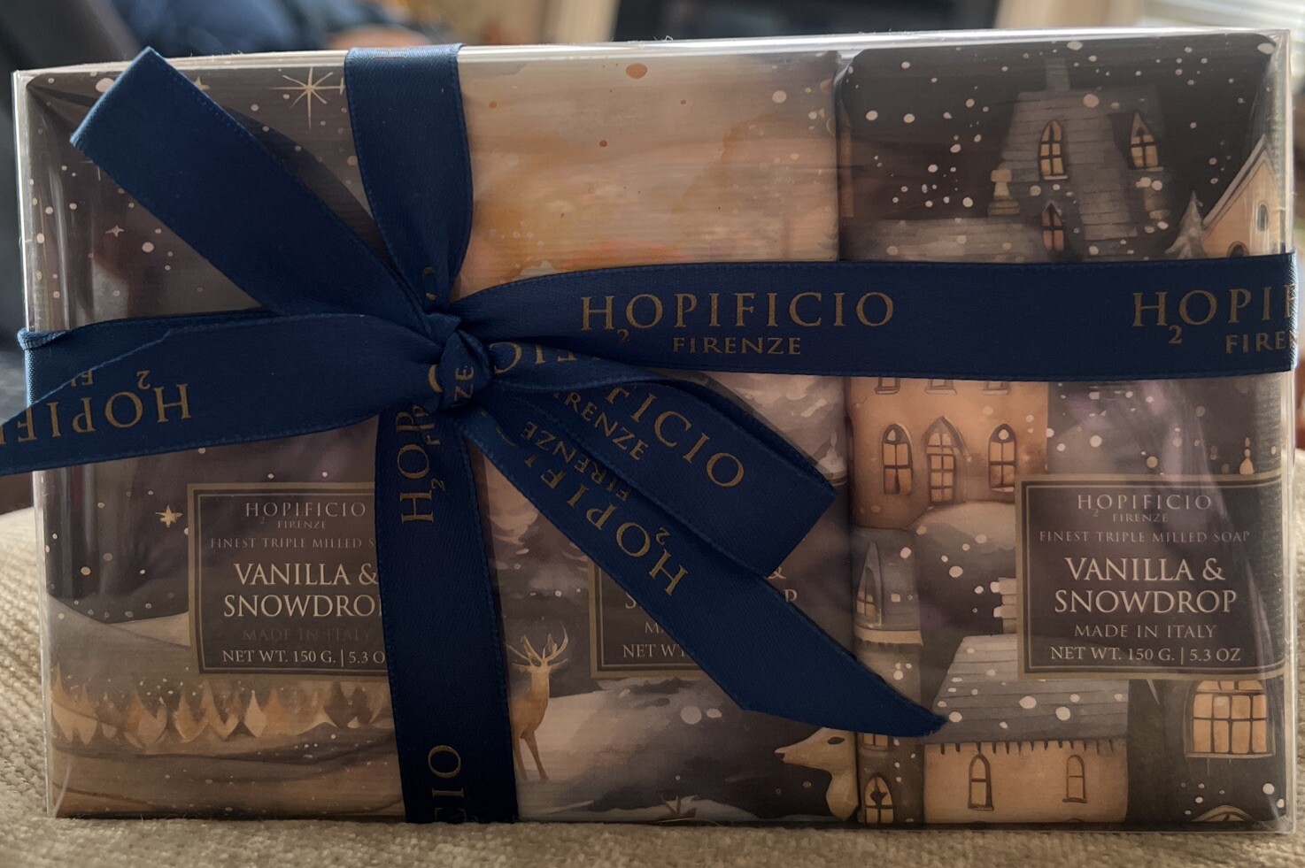 Hopificio Vanilla Snowdrop 3 Bar Soap Set 5.3 Oz Ea. Comes W/Ribbon Gift Ready