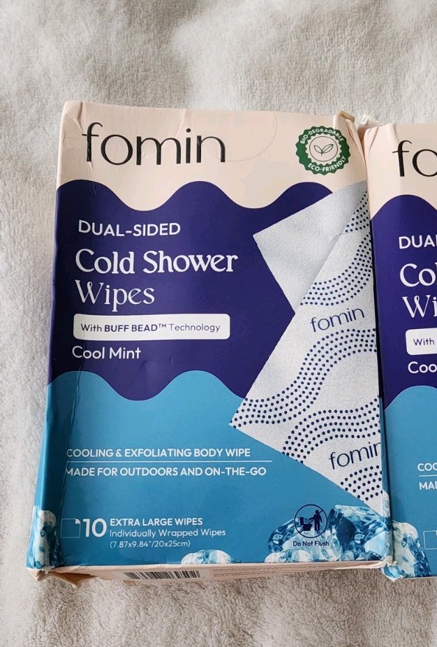 FOMIN Cold Shower Wipes 20 Pack No Rinse XL 20×25 cm Cool Mint with Vitamin E