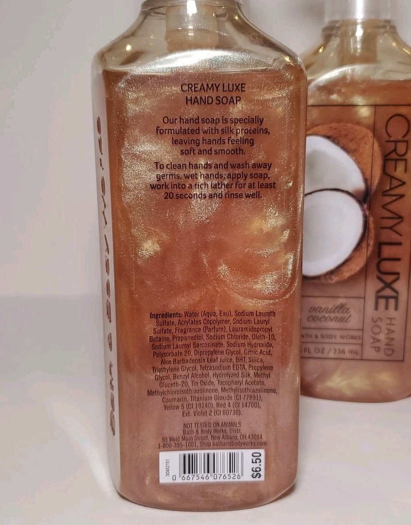 Pack of 4 Bath & Body Works VANILLA COCONUT Creamy Luxe Hand Soap 8.0oz Bulk Lot