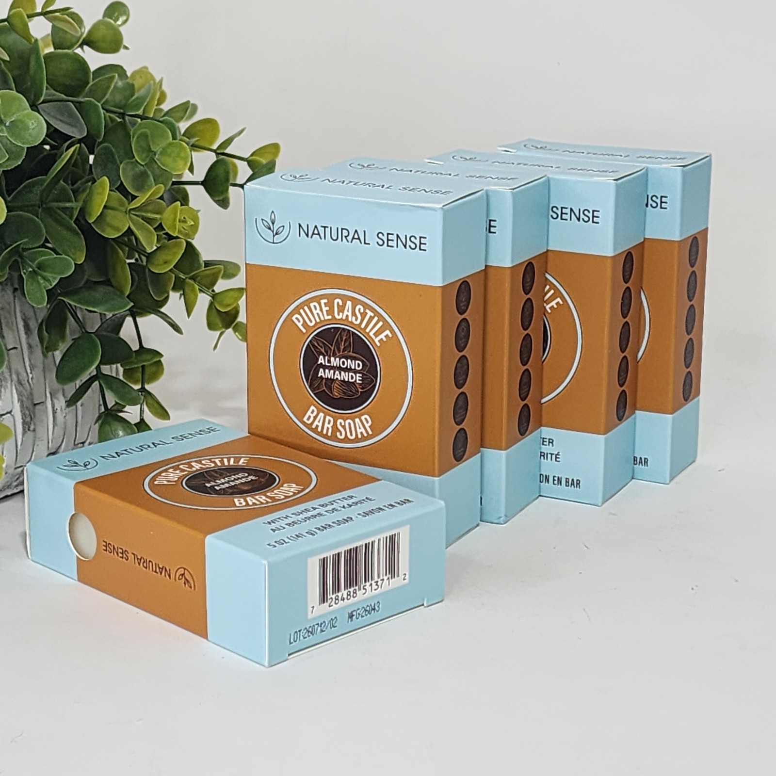Natural Sense Pure Castile Almond Bar Soap Plant Based 5 oz (141g) ~ 5 Pack