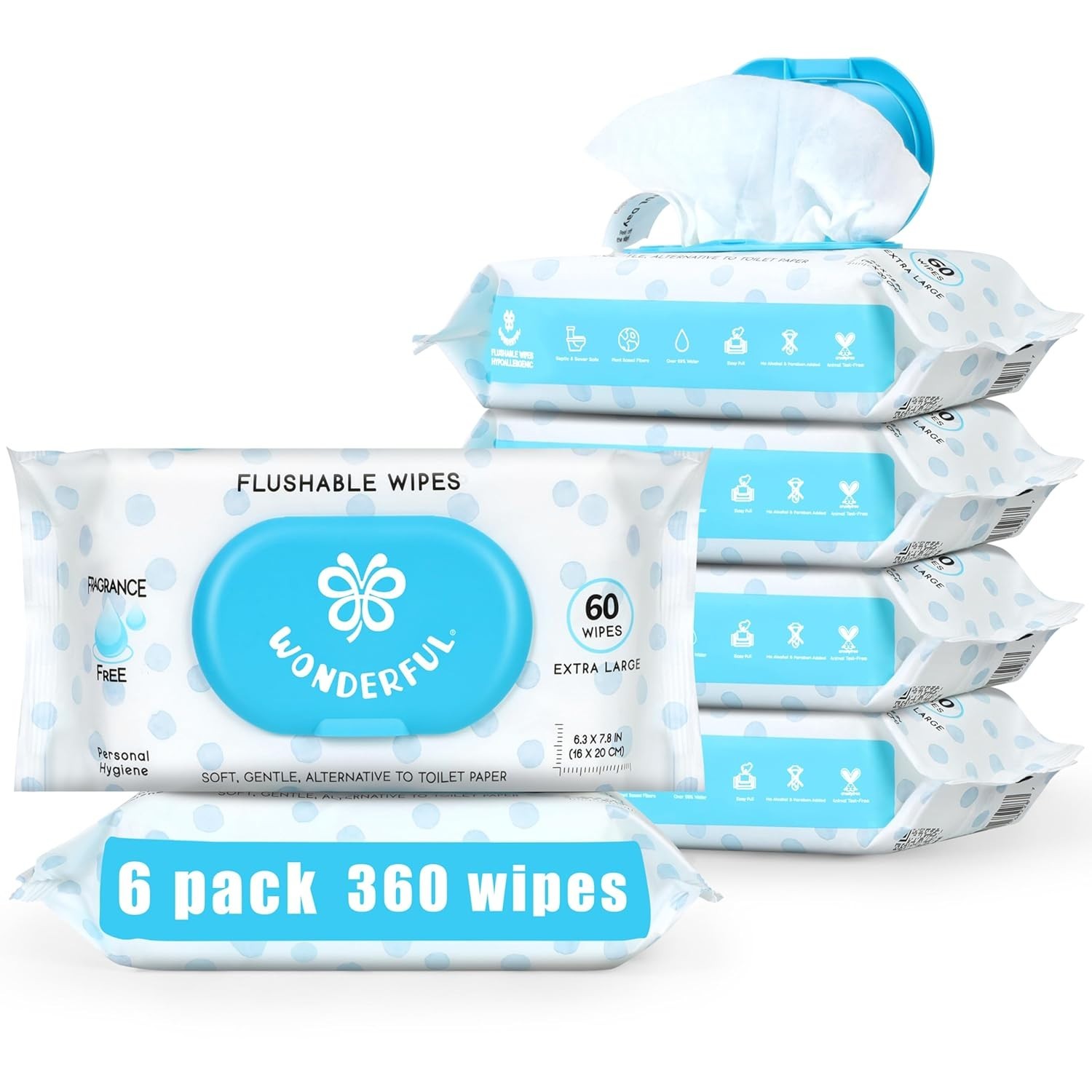 Gentle Hypoallergenic Flushable Wipes for Adults & Kids – 360 Count Pack