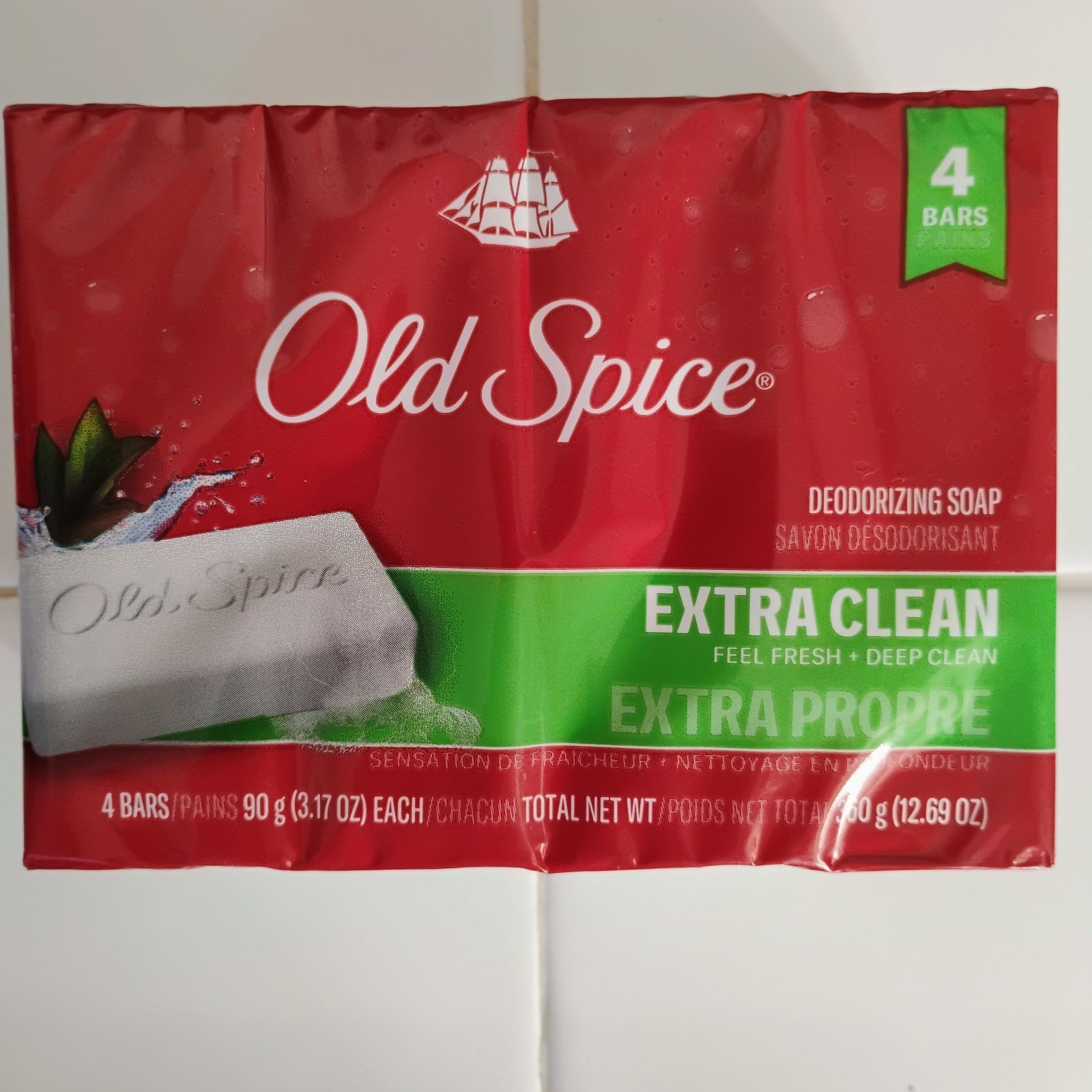 Old Spice Extra Clean Deodorizing Bar Soap Deep Clean 3.17 oz. 4 Bars