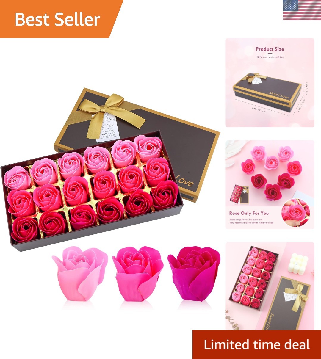 Floral Scented Bath Soap – 18 Rose-Shaped Petals Gift Set for Women & Teens