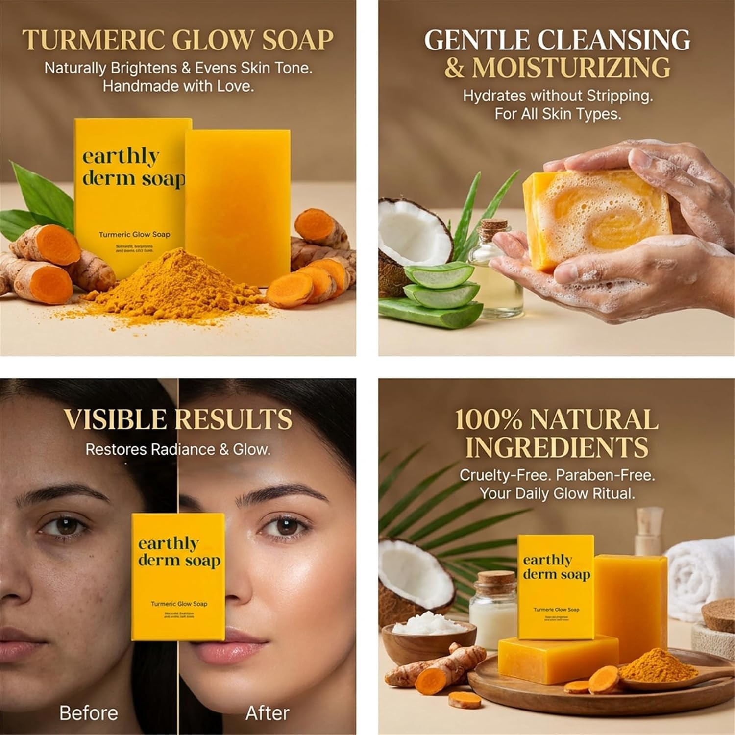 Turmeric Glow Soap, Handmade Turmeric Cleansing Soap, Body Skin Care Handmade So