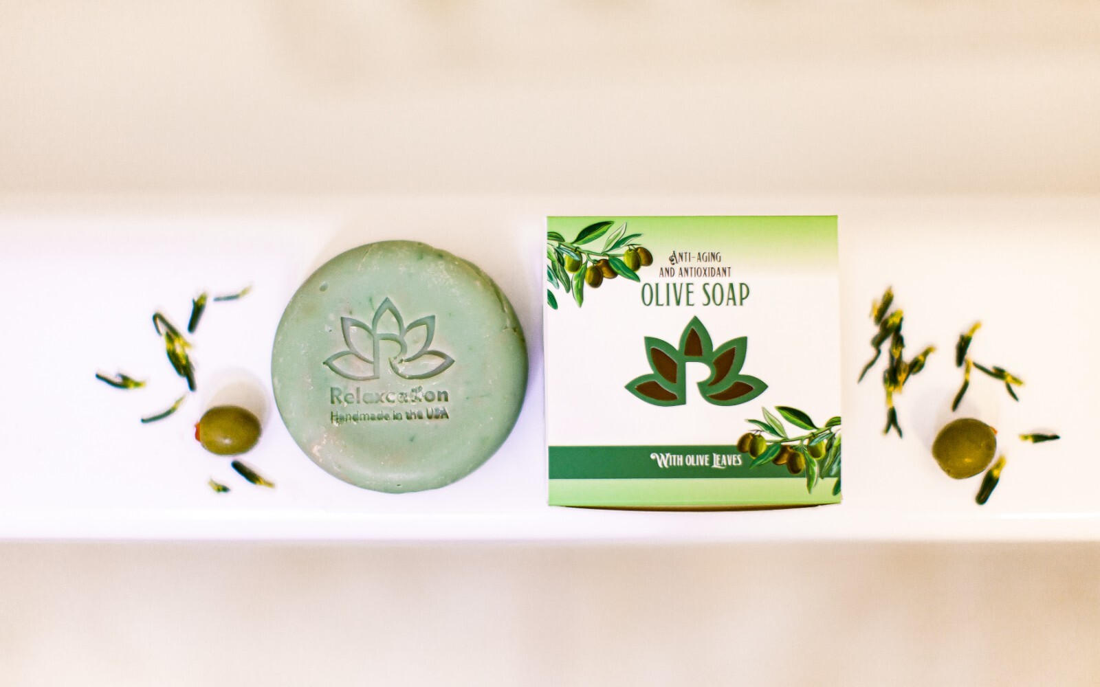 Natural Cold Process Olive Oil Soap Bar with Organic Olive Oil and Olive Leaves