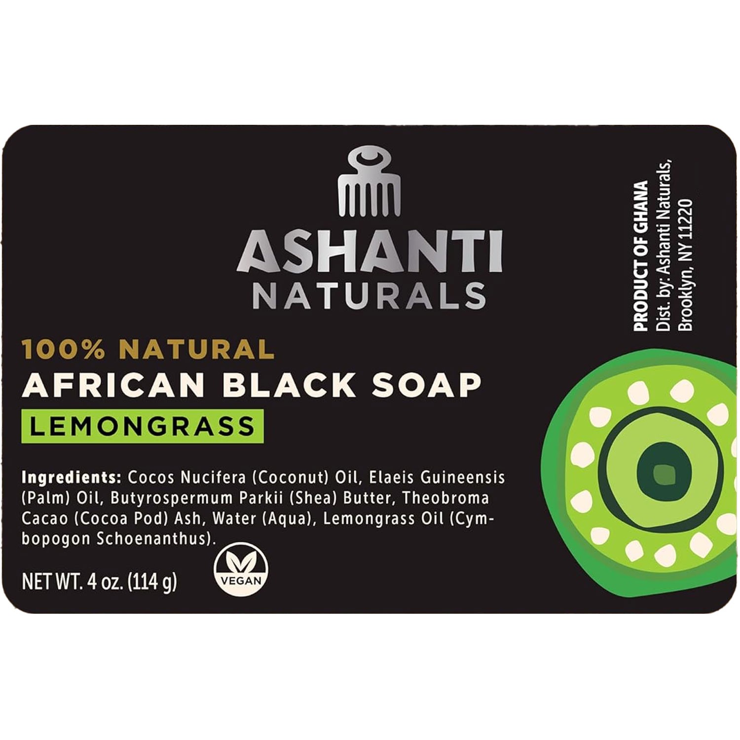 Ashanti Naturals African Black Soap Bar Lemongrass 4 Oz|Case of 12