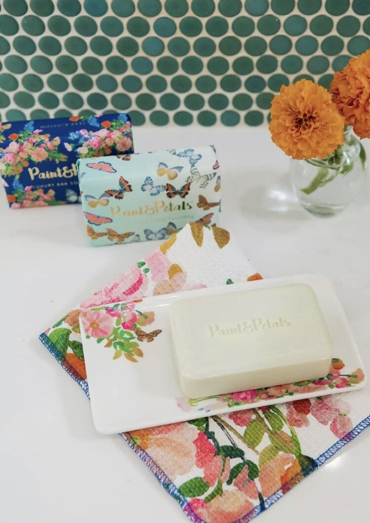 3 PACK- Paint & Petals Cranberry + Rose Scented Luxury Bar Soap w/Shea 7oz ea
