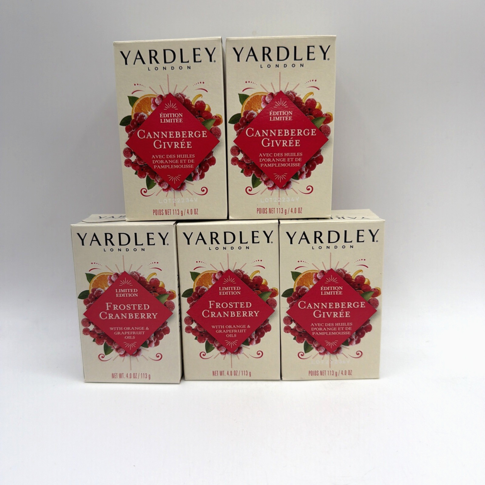Yardley Limited Edition Frosted Cranberry Bar Soap 4oz 5 Pack
