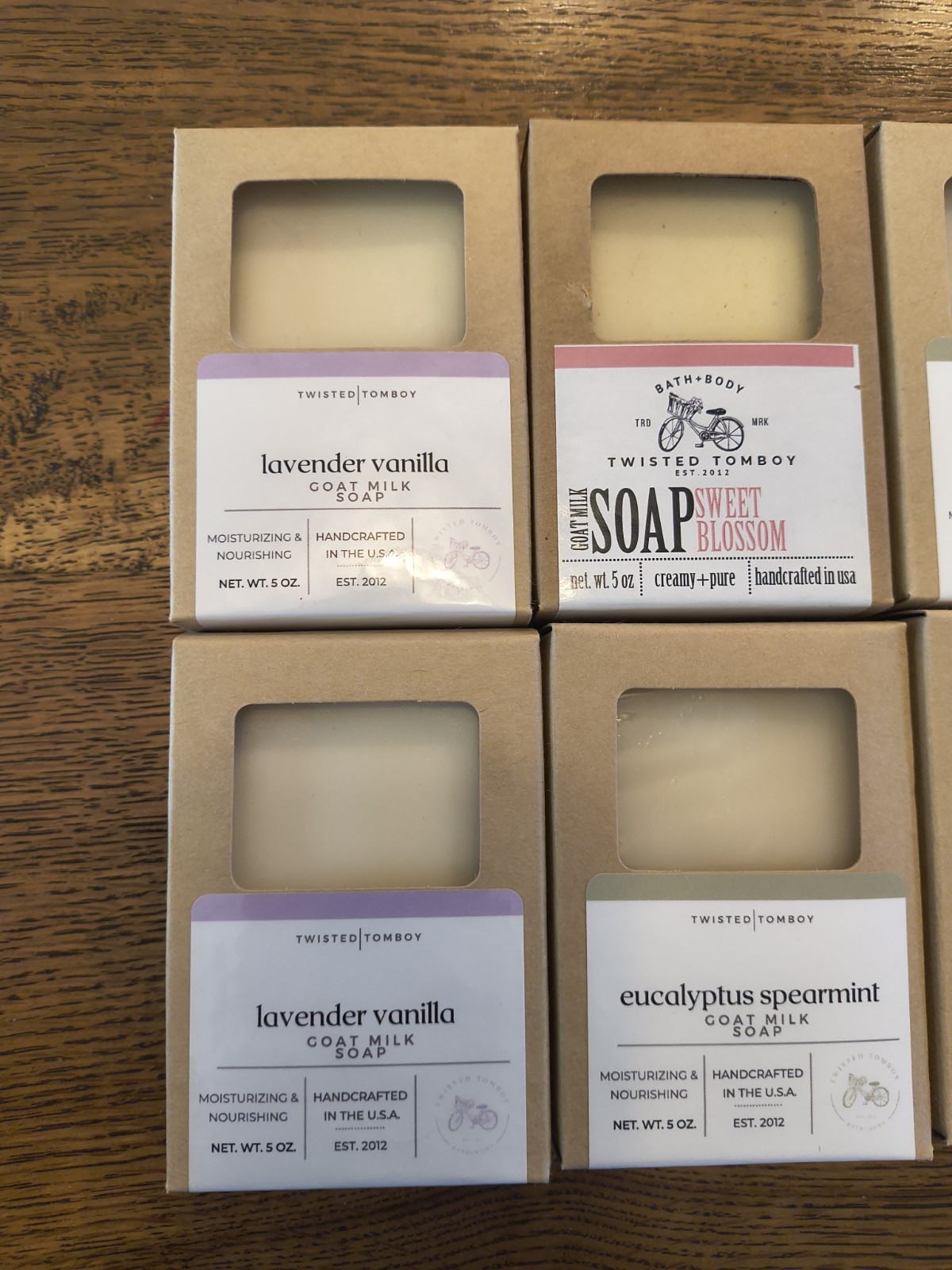 6 Goat’s Milk Soap Bars by Twisted Tomboy 5 oz Each New In Box Variety Of Scents
