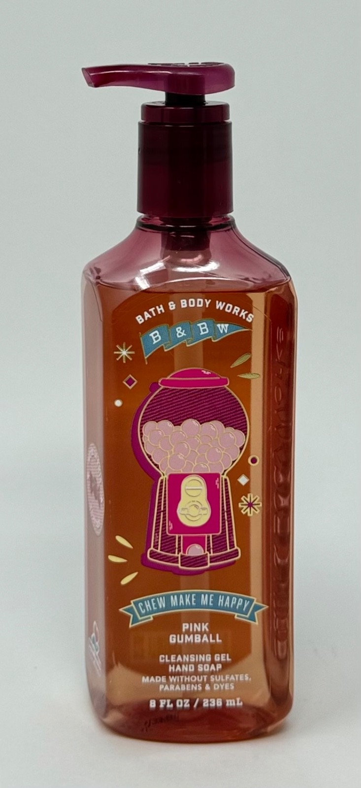 1 NEW BATH & BODY WORKS PINK GUMBALL BUBBLE GUM CLEANSING GEL HAND SOAP WASH 8OZ