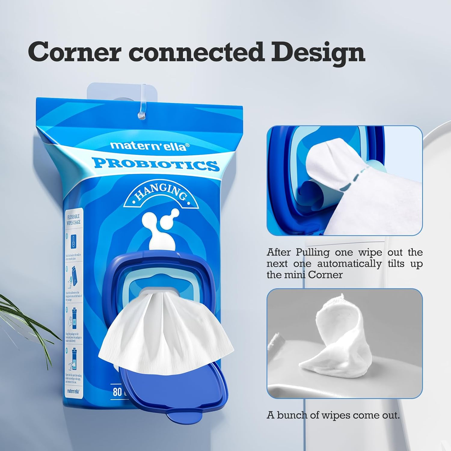 Hanging Flushable Wipes Unscented Extra Large Corner-Connected Wet Wipes Adult P