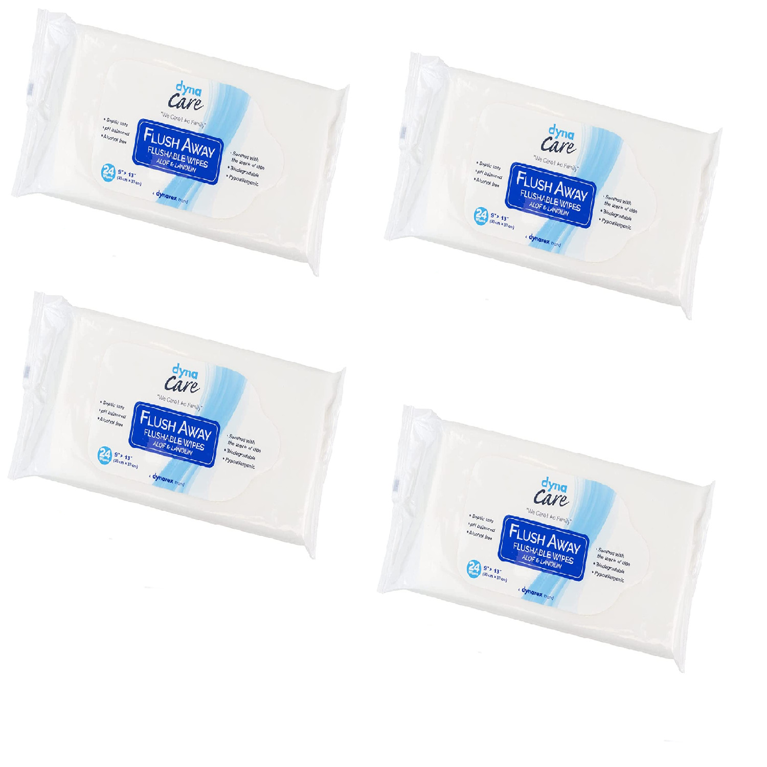 4 pack Dynarex DynaCare Flushable Wipes Wet Bathroom Hygiene Adults EXTRA LARGE