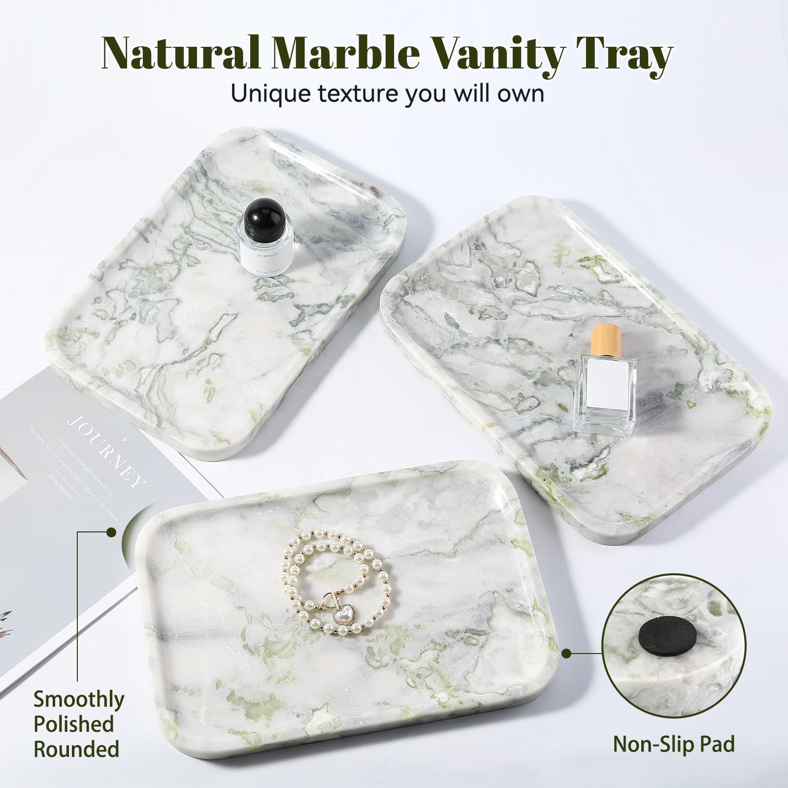 Karibiber Luxury Marble Vanity Tray Bathroom Tray Countertop Bianco Marble Stone