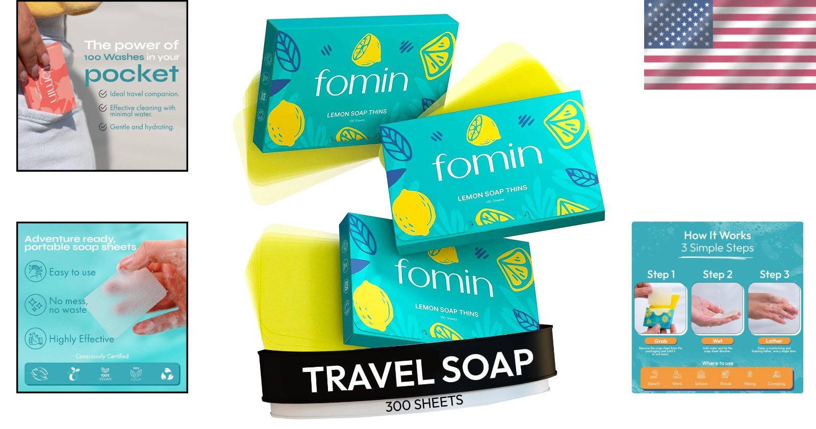 Lemon Portable Paper Soap Sheets – 300 Count