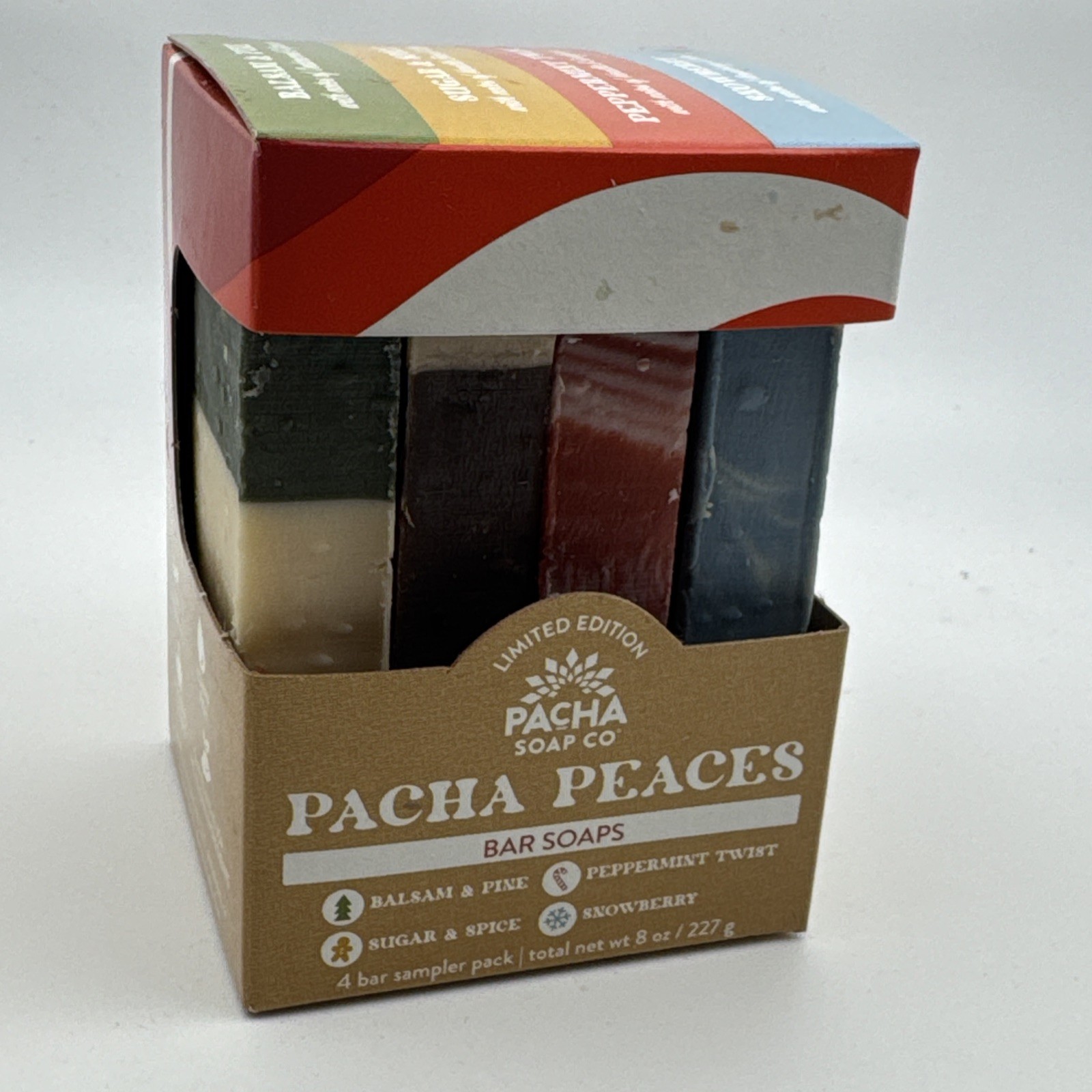 Pacha Soap Co Peaces Soap Bar Sampler Pack Holiday Scents Gift Set 4 Bars