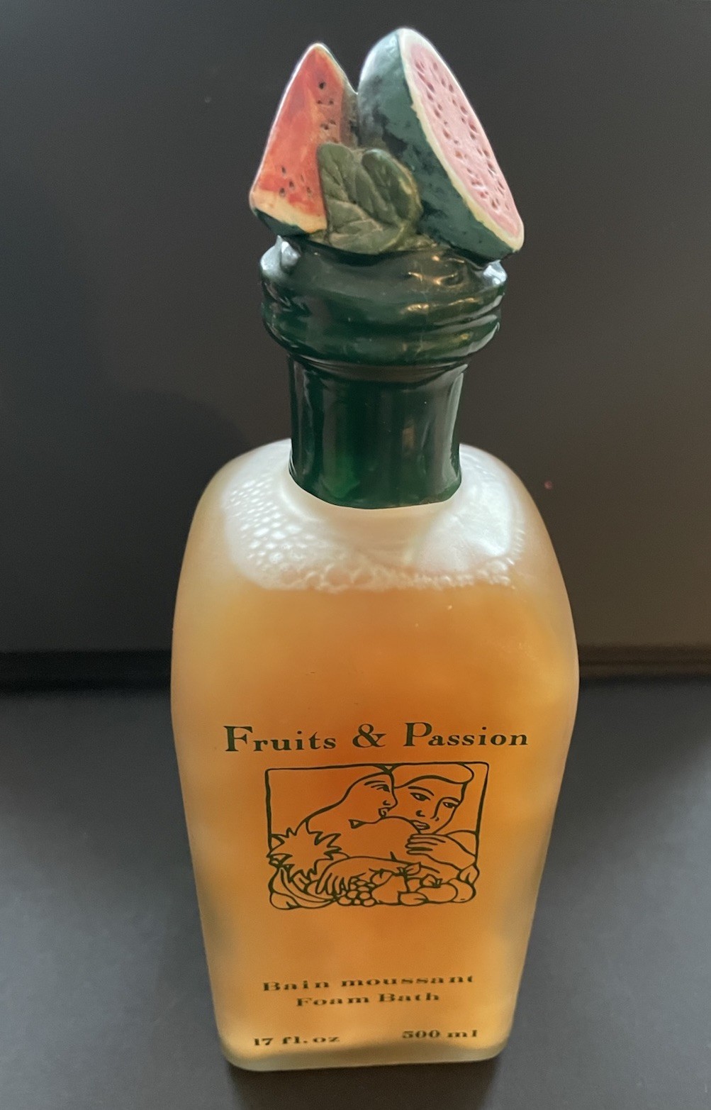 Vintage FRUITS & PASSION Foam Bath Glass Bottle Watermelon 17 Oz Rare NEW