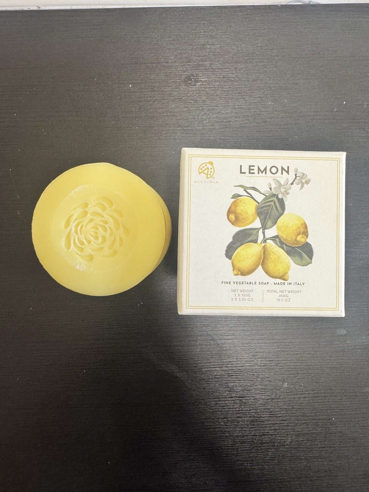 Alchimia Lemon All Natural Vegetable Soap 3 Pack for Body & Hands, 5.25 oz Each