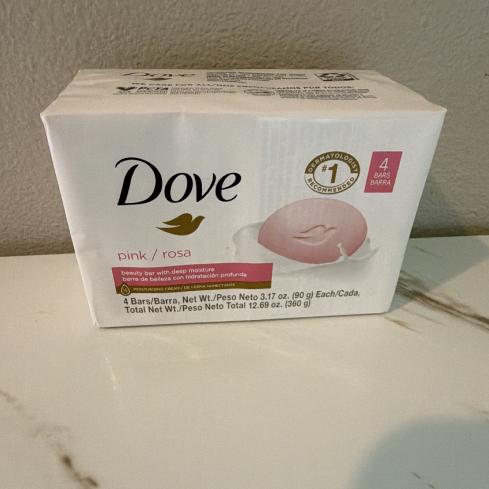 Dove Pink/Rosa Beauty Bar Soap Cruelty-Free 4 Bars 3.17 oz (90 g) Each