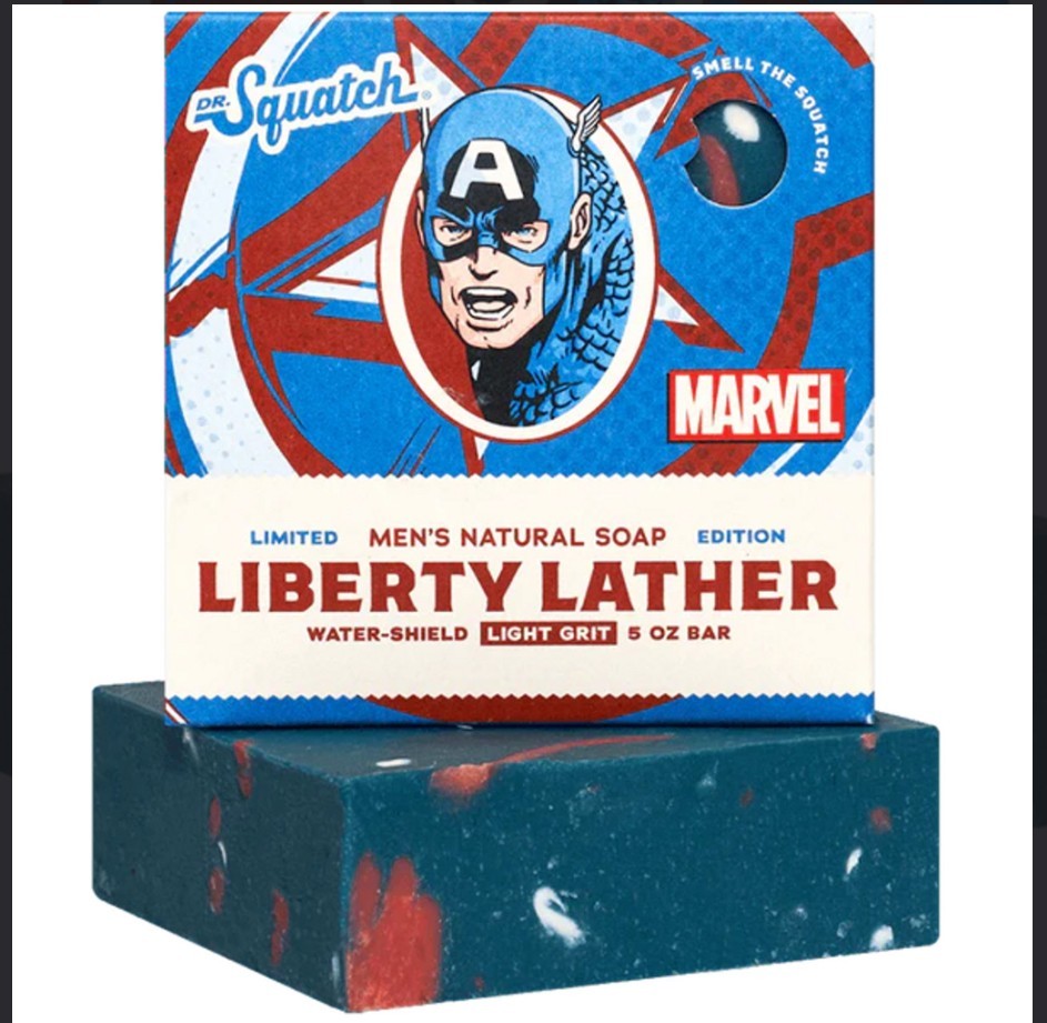 NIB~ Dr Squatch Marvel Soap Bar Liberty Lather Captain America 5 oz Mens AX3