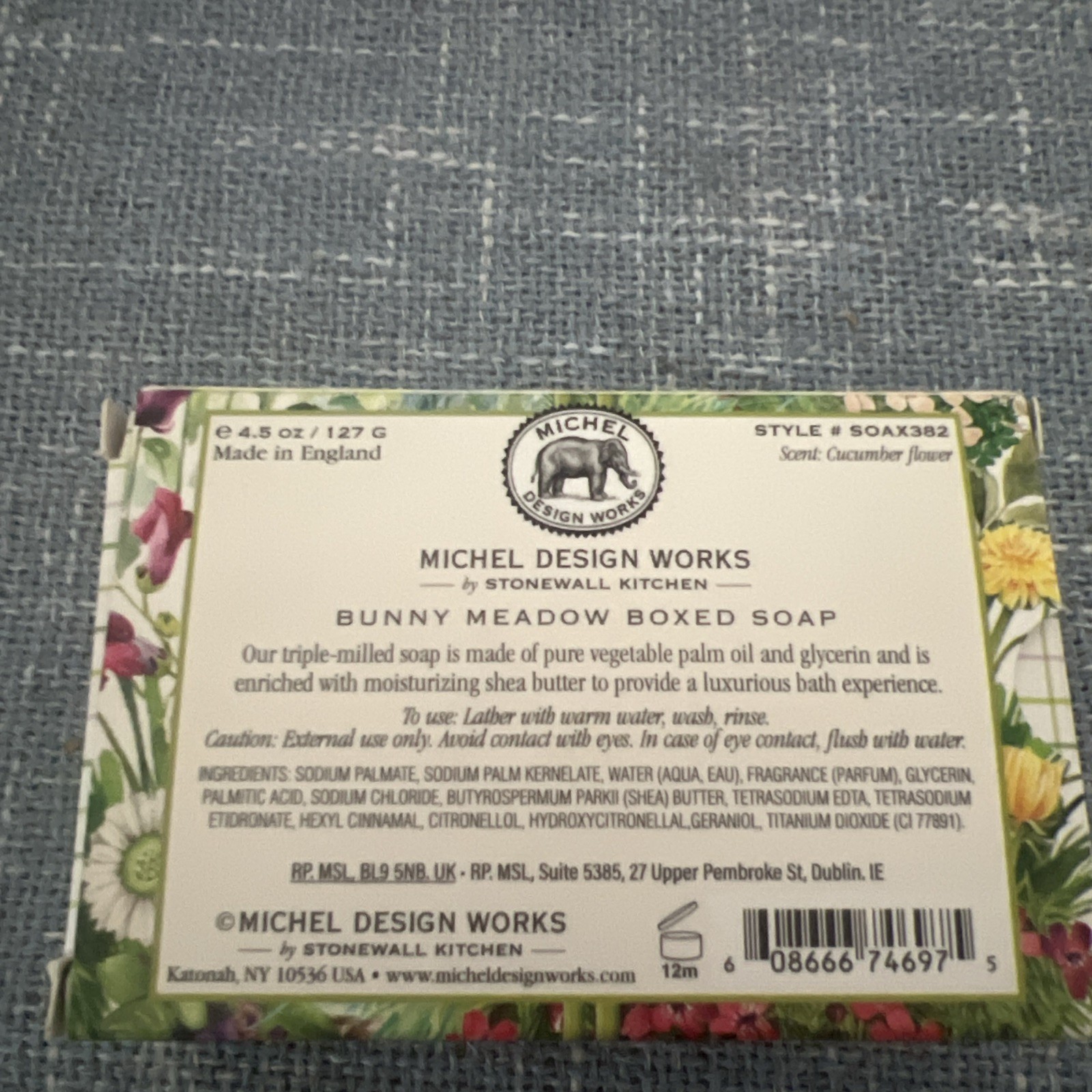 Michel Design Works Bunny Meadow Shea Butter Soap Bar ~Cucumber Flower Scent~