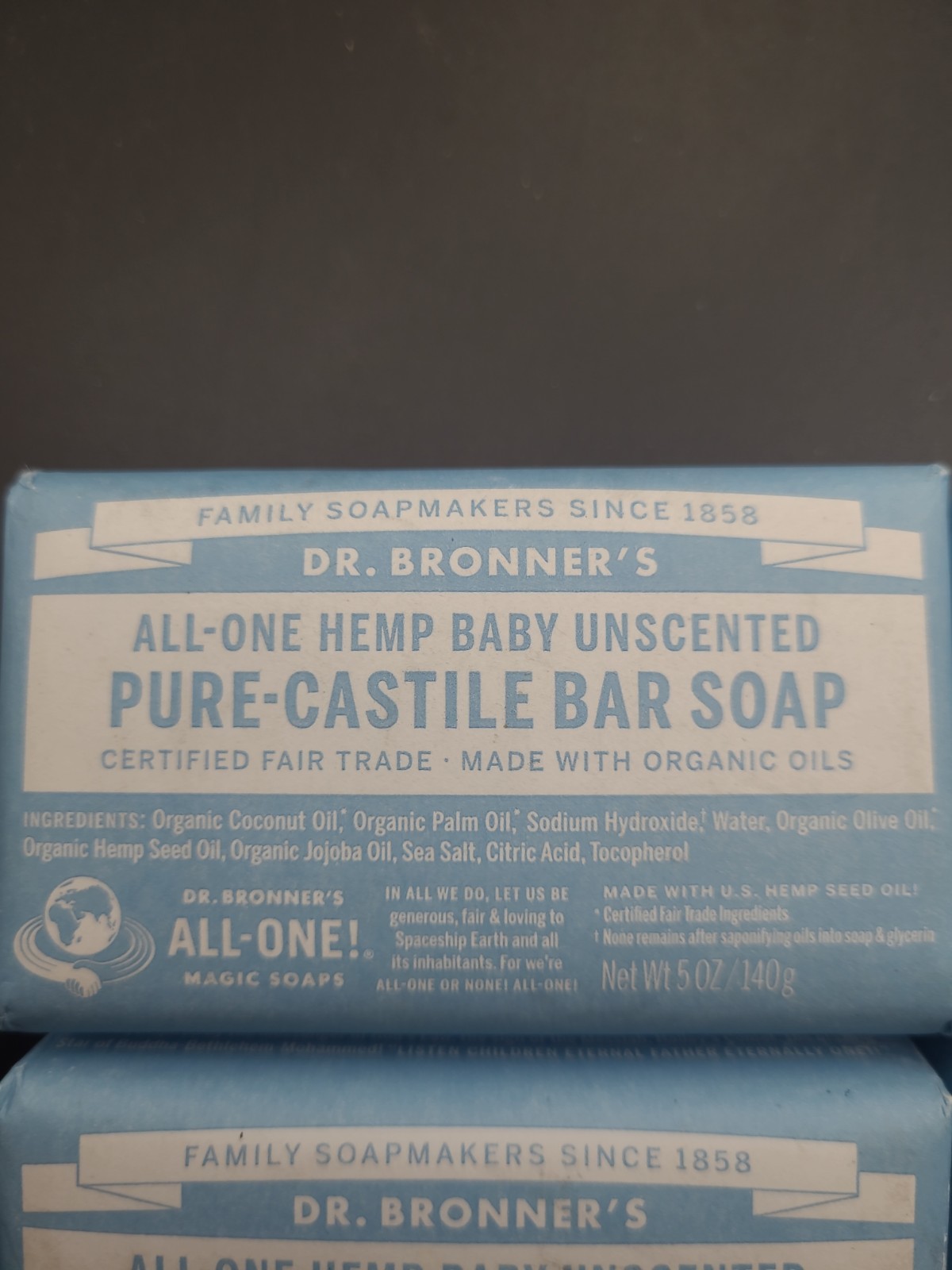 4 Bars Dr. Bronner’s All-One Hemp Baby Unscented Pure Castile Bar Soap Organic