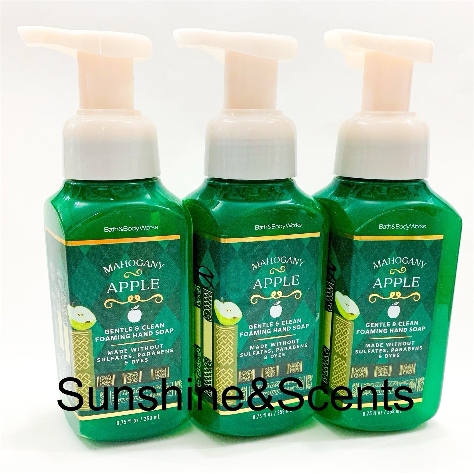 3-Pack Bath & Body Works MAHOGANY APPLE Gentle & Clean Foaming Hand Soap NEW