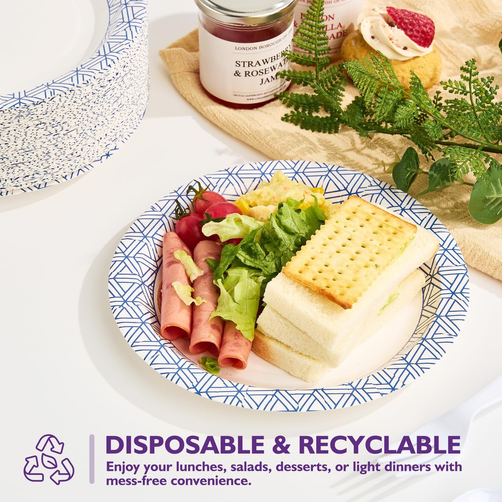 Disposable Paper Plates 8.5 Inch 300 Count, Soak Proof and Cut Resistant Heav…