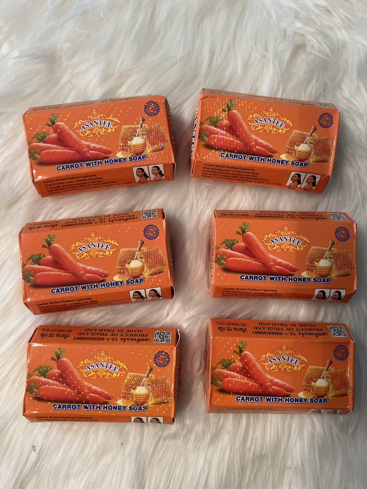 6 Bars x 125g Soap Carrot and Honey Asantee Face And body Anti Acne