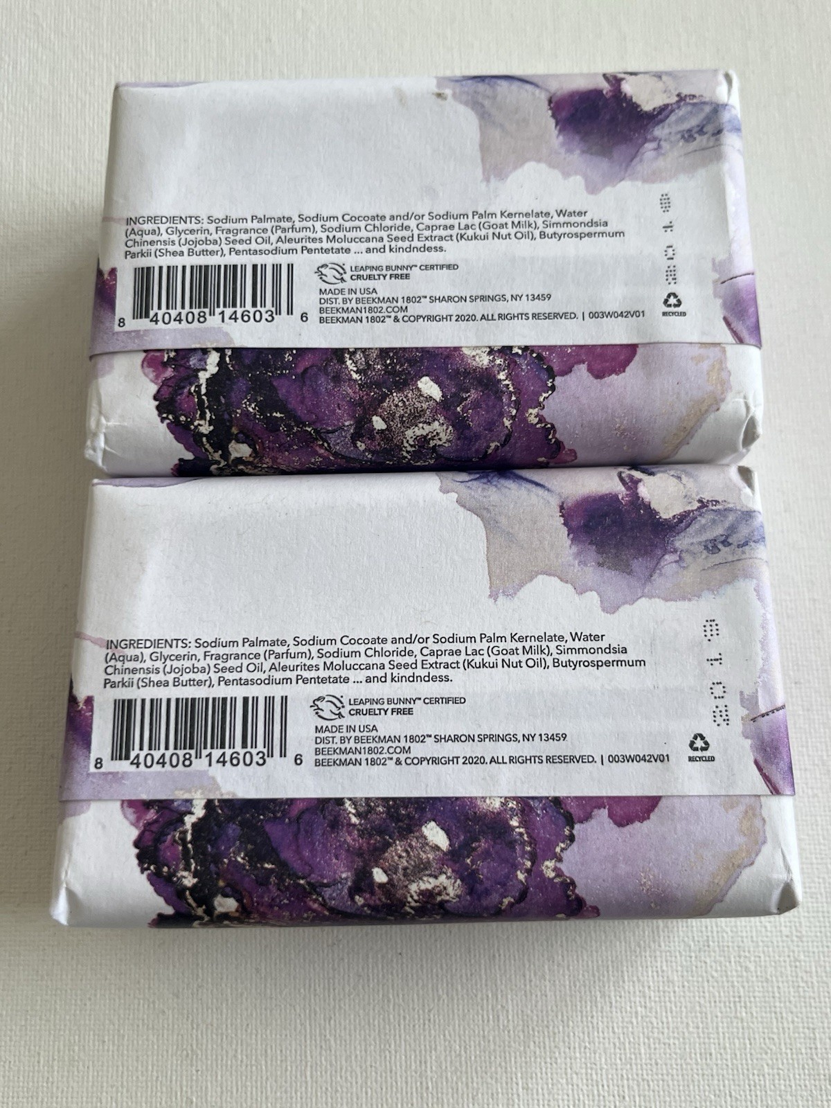 BEEKMAN 1802 Lilac Dream Goat Milk Soap SET OF 2 Lg 9oz Bars Cruelty Free USA