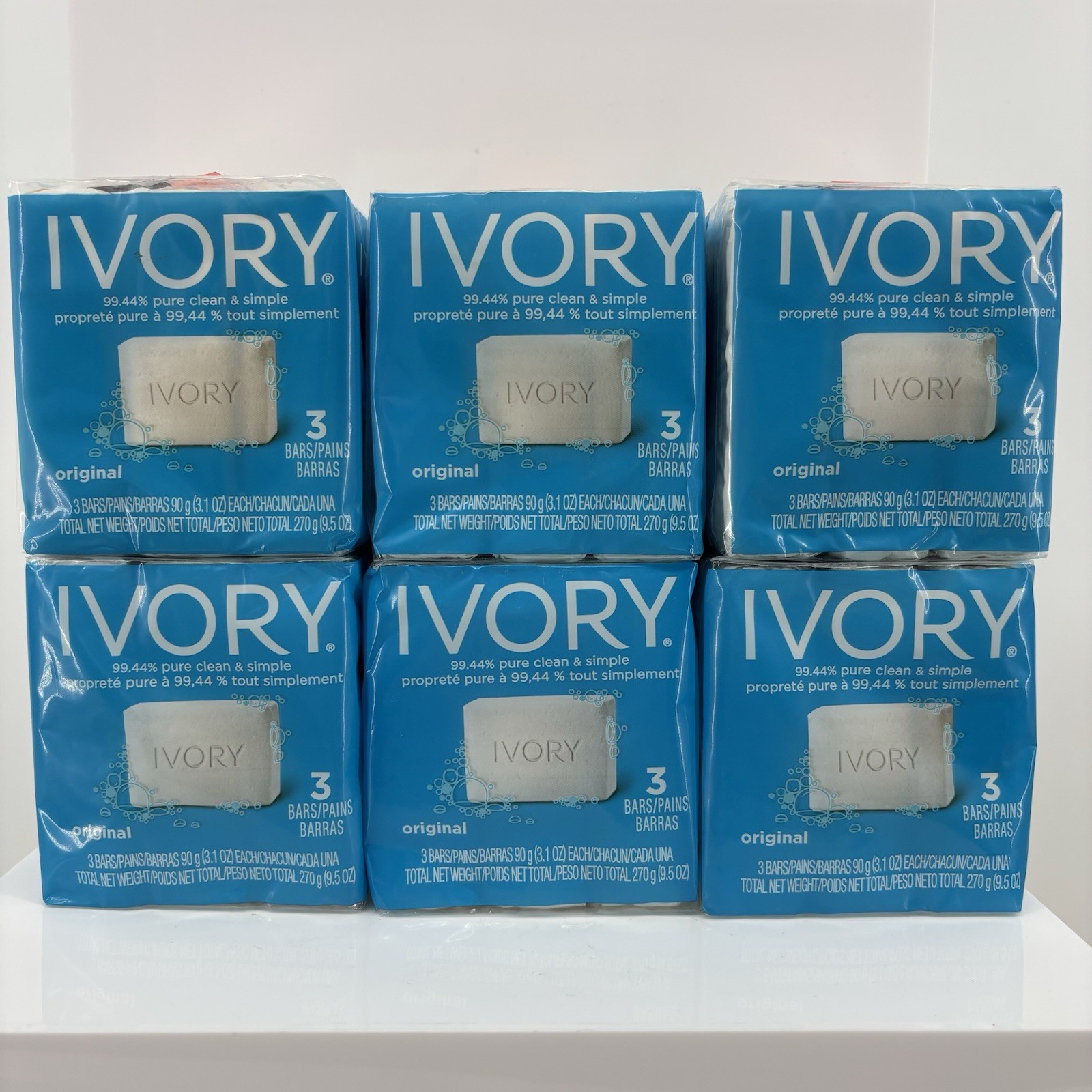 Ivory Original Bar Soap Lot of 18 Bars 6 Packs x 3 Bars 3.1 oz Each 99.44% Pure